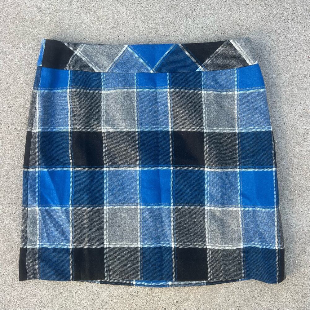 Talbots Wool Blend Blue Gray Black Buffalo Plaid Straight Skirt NWT Size 16